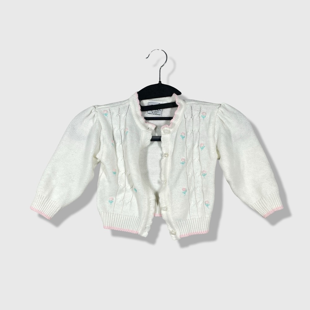 Little Diamonds Cardigan Sweater Kids 18M White Vintage Coquette Floral Knit